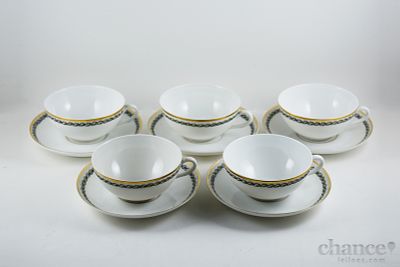 5 Ch&aacute;venas de Ch&aacute; em Porcelana da Vista Alegre com decora&ccedil;&atilde;o vegetalista geom&eacute;trica e friso 