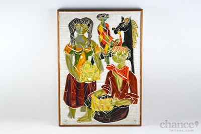 Jean-Pierre de Cayeux (Fran&ccedil;a, s&eacute;c. XX) - Painel art&iacute;stico em gesso trabalhado e pintado com a 