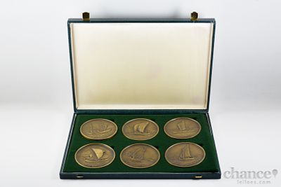 Colec&ccedil;&atilde;o de 6 Medalhas em Bronze, Barcos de Rio Portugueses - Carocho, Barco Rabelo, Moliceiro 