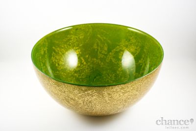 Saladeira Italiana CIVE Artesanal em Vidro soprado em tons de dourado no exterior e verde no 