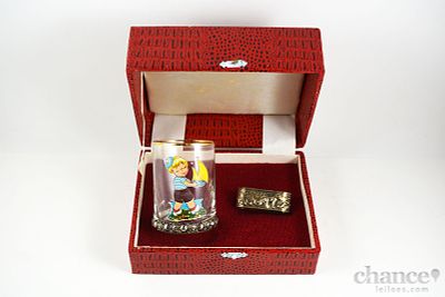 Copo de Crian&ccedil;a em Vidro e Argola de Guardanapo em Prata Portuguesa, contraste &Aacute;guia com toque 