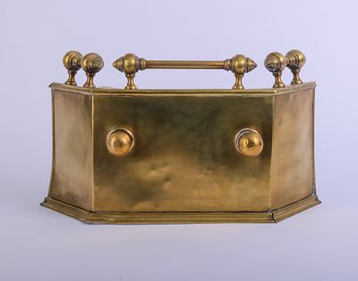 Small Brass Fire Fender. Height 12 inches, length 18 inches, depth 6 inches. Some small dents.