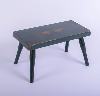 Small Paint Decorated Stool. Height 8 inches, width 14 inches, depth 7 inches.