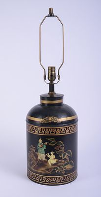 Painted Tin Table Lamp. Height 20 inches. Good condition.