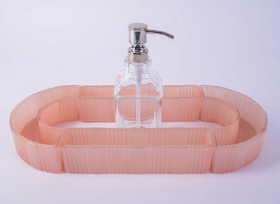 Four Piece Art Deco Pink Glass Centerpiece Serving Set. Overall length 17 inches. Together with 