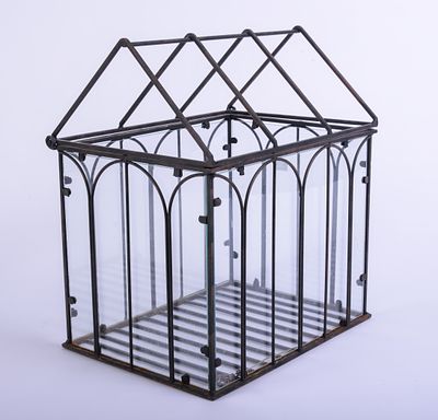 Small Glass Terrarium. 15 x 13 x 9.5 inches. No glass in roof.
