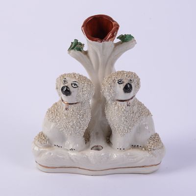 Small Staffordshire Spill Vase With Poodles. Height 5.5 inches. Good condition.