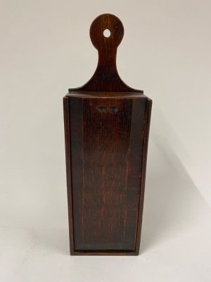 A very good George lll Welsh Oak candle box with unique two fingers holes, circa 1800