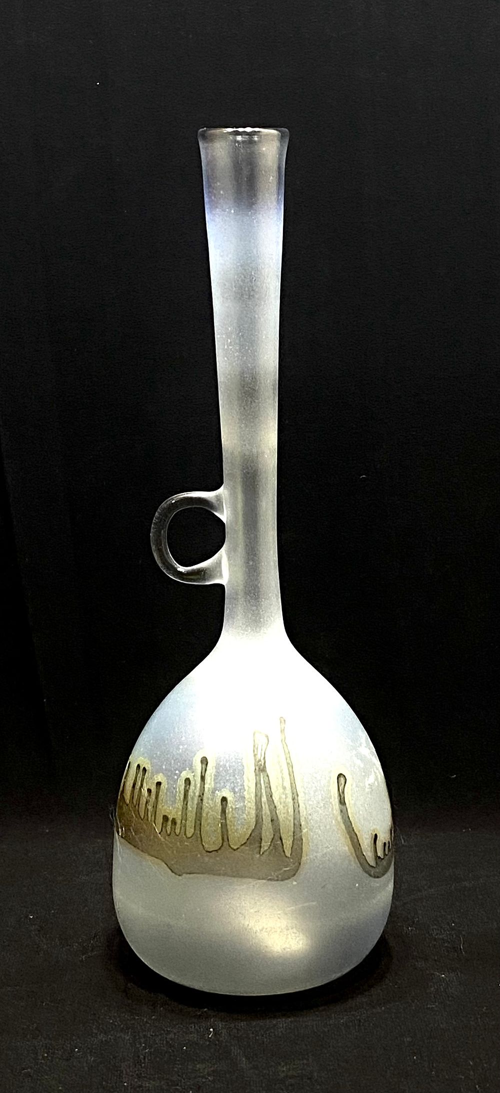 אגרטל זכוכית אומנותית, וינטאג' תוצרת ישראל, מדבקת מקור, גובה 25.5 ס"מ