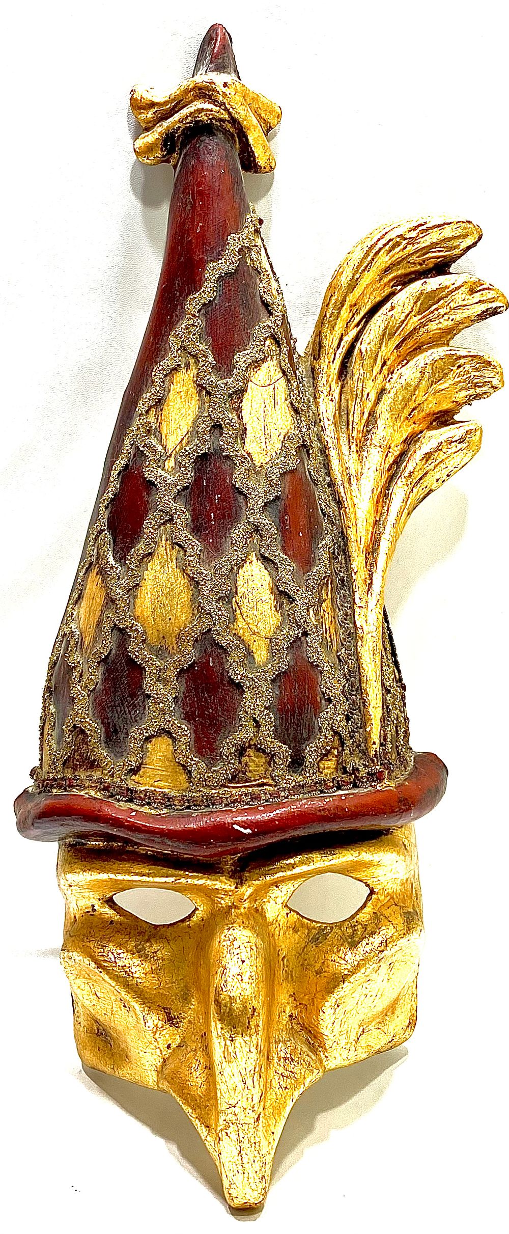 מסיכת ונציאנית נדירה מאוד, וינטאג' אלגנטי מאיטליה, עבודת אומן, מדבקת מקור ומדבקת מקוריות, 36X13 