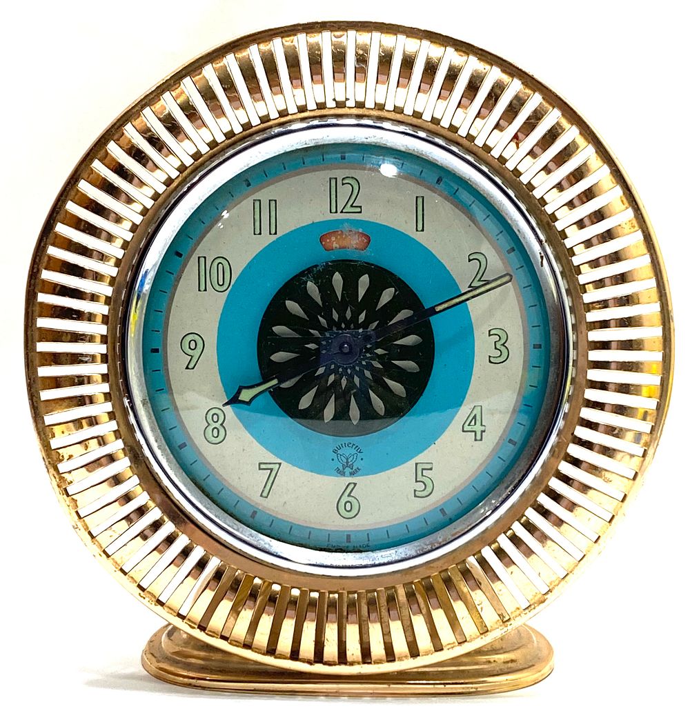 שעון מעורר מכני שולחני EQURTY KALEIDOSCOPE BUTTERFLY TRADE MARK
נחושת, זכוכית, מנגנון מסוג 