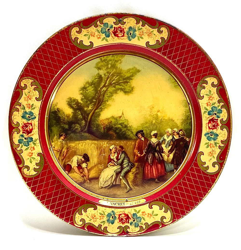 צלחת אספנות וינטאג' אירופאית, פח עם אמייל, אלגנטית ושמורה קוטר 20 ס"מ