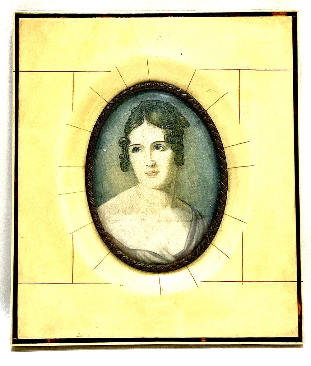 הדפס אירופאי ישן עד עתיק, במסגרת אייבורין ונחושת עם זכוכית , פריט וינטאג' יפה ואירופאי 15X13 