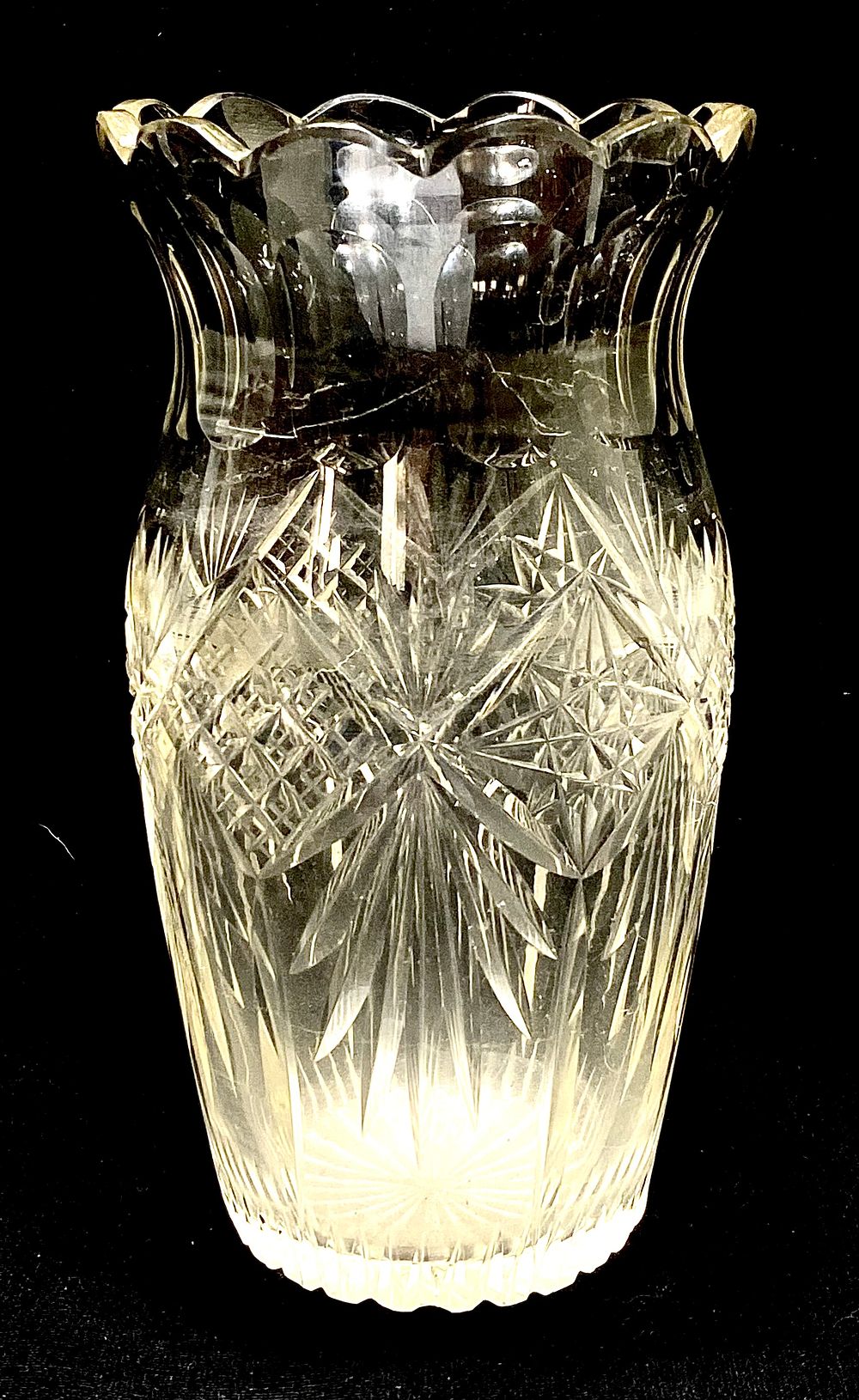 אגרטל קריסטל בוהמי, שנות ה-40-50 מצ'כוסלובקיה, ליטוש עבודת יד אומן, גובה 16 ס"מ