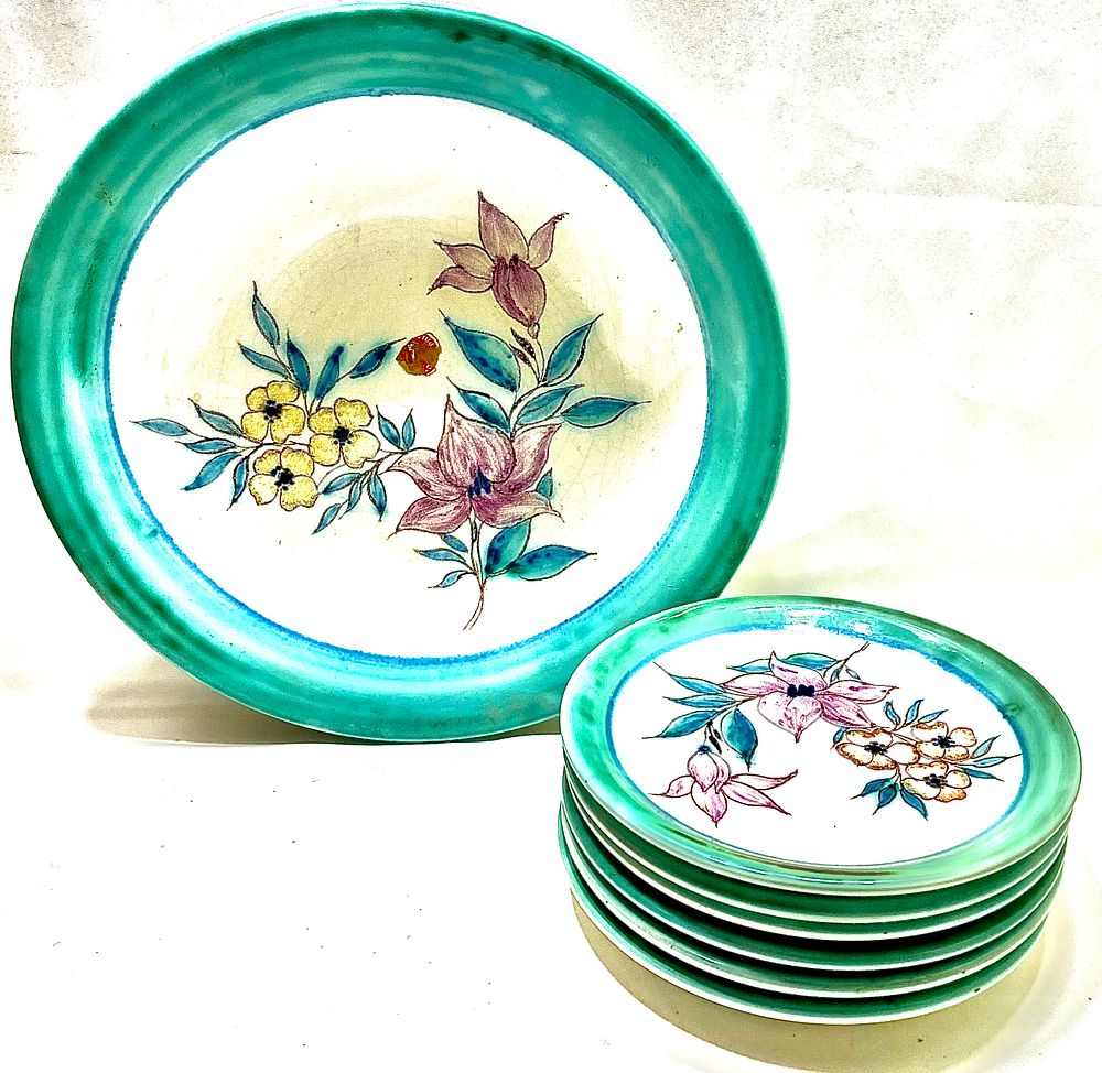 לאספני קרמיקה ישראלית נדירה 
סט להגשת פירות וינטאג' תוצרת פל קרמיקה, ציור עבודת יד אומן, קערת 