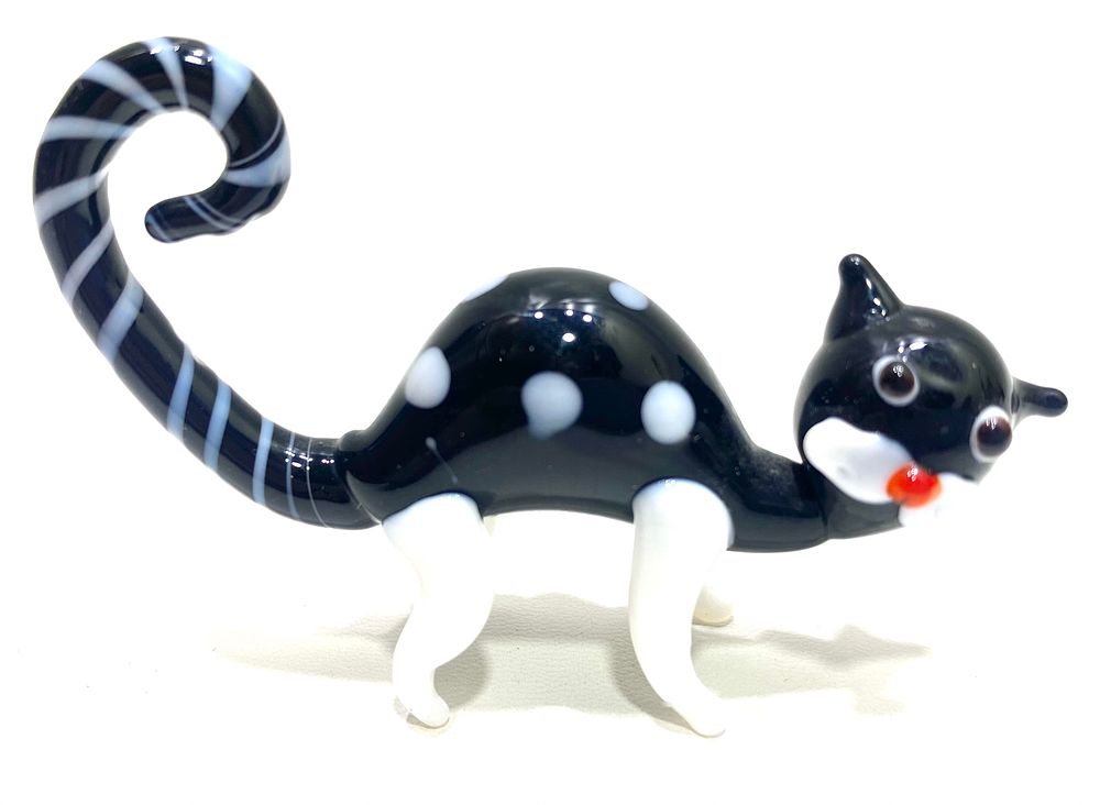 פסל חתול זכוכית מורנו, וינטאג' יפה ואלגנטי מאיטליה, 3.5X6 ס"מ