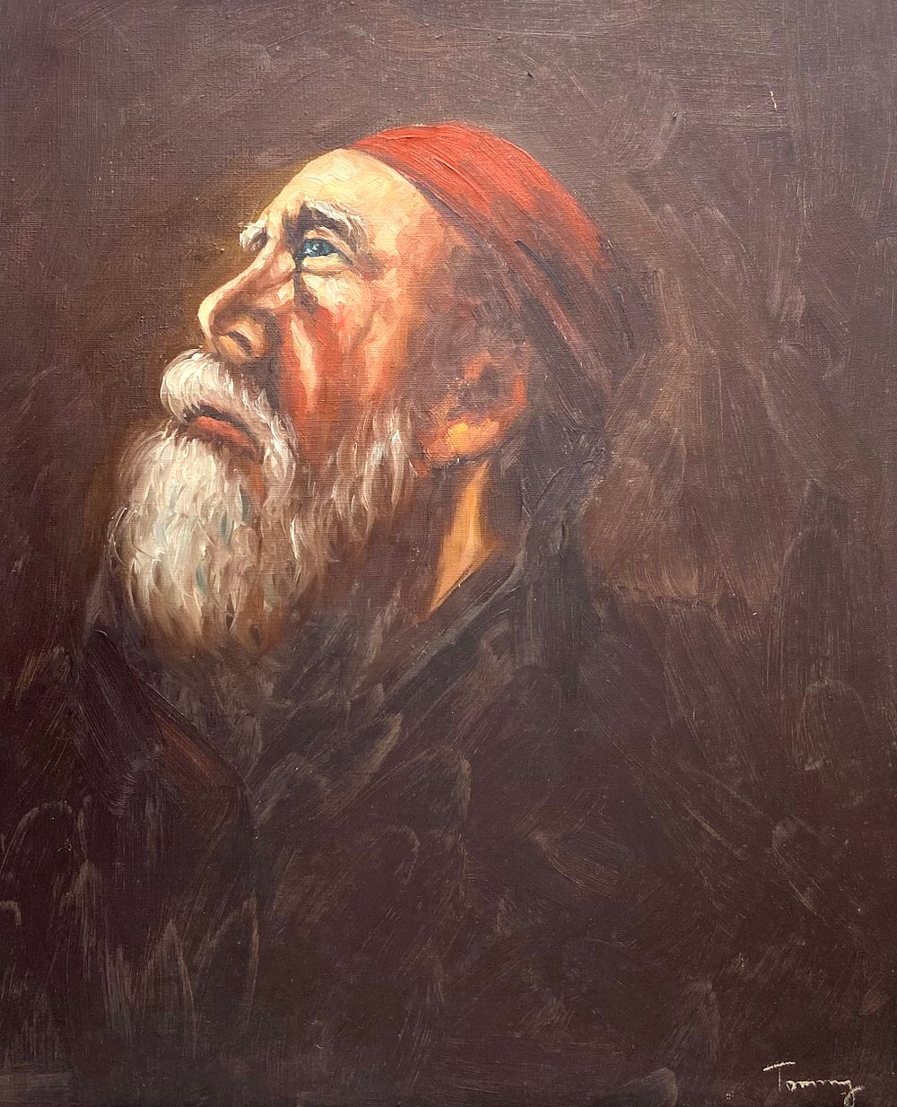 TOMMY "דיוקן זקן", שמן על בד במסגרת עץ, חתום, 48X57 ס"מ כולל מסגרת, פגם במסגרת בפינה מצד האחורי 