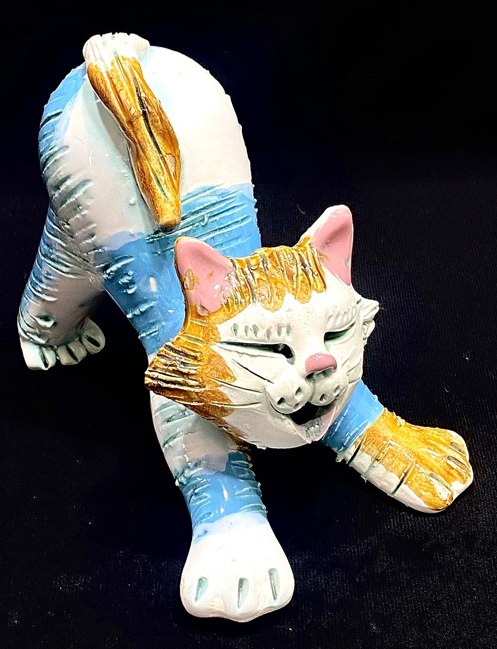 פסל "חתול" חרס, עבודת יד אומן, חתום, 12X11X6 ס"מ