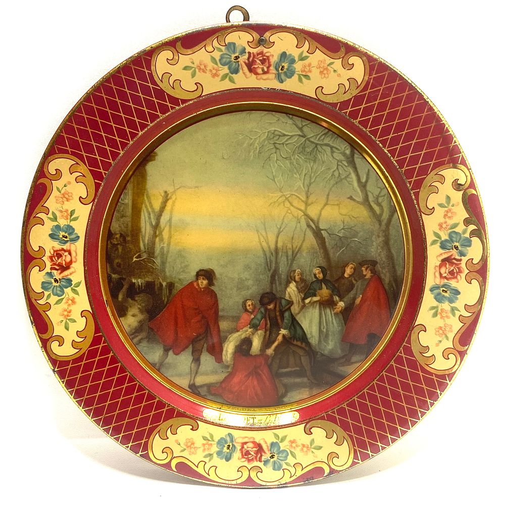 צלחת אספנות וינטאג' אירופאית, פח עם אמייל, אלגנטית ושמורה קוטר 20 ס"מ