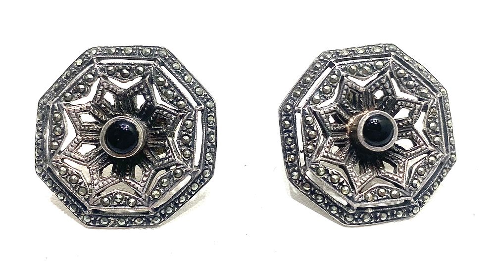 עגילי כסף צמודי אוזן, עבודת מעצבים משובצת אבני חן, קוטר 2.5 ס"מ, כסף נבדק