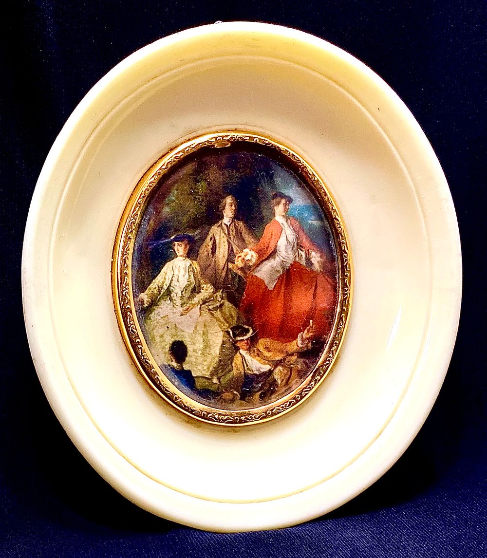 הדפס בסגנון ויקטוריאני במסגרת מלמין דמוי שינ-הב בשילוב נחושת, וינטאג' מקסים מאיטליה, 11.5X10.5 ס"מ