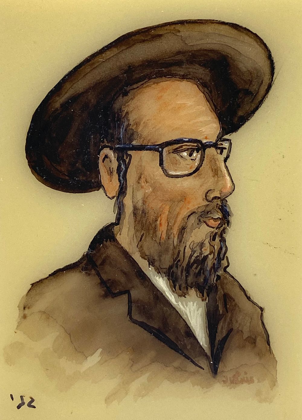 גבר חרדי - ציור עבודת יד על פלאק פרספקס, חתום גבי, 12.5X9 ס"מ