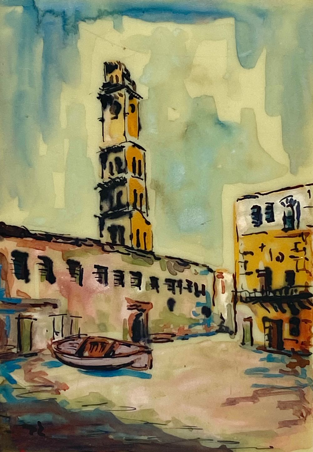 "נוף" - ציור עבודת יד על פלאק פרספקס, חתום גבי, 13X9 ס"מ