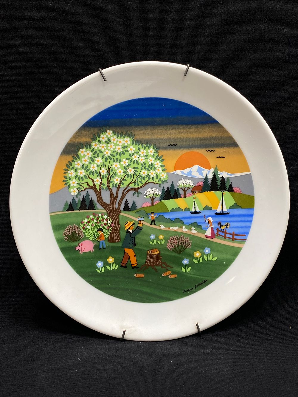 צלחת נוי פורצלן וינטאג' גרמני, BAREUTHER חתומה גם ע"י האומנית BARBARA FURSTENHOFER , קוטר 20 ס"מ