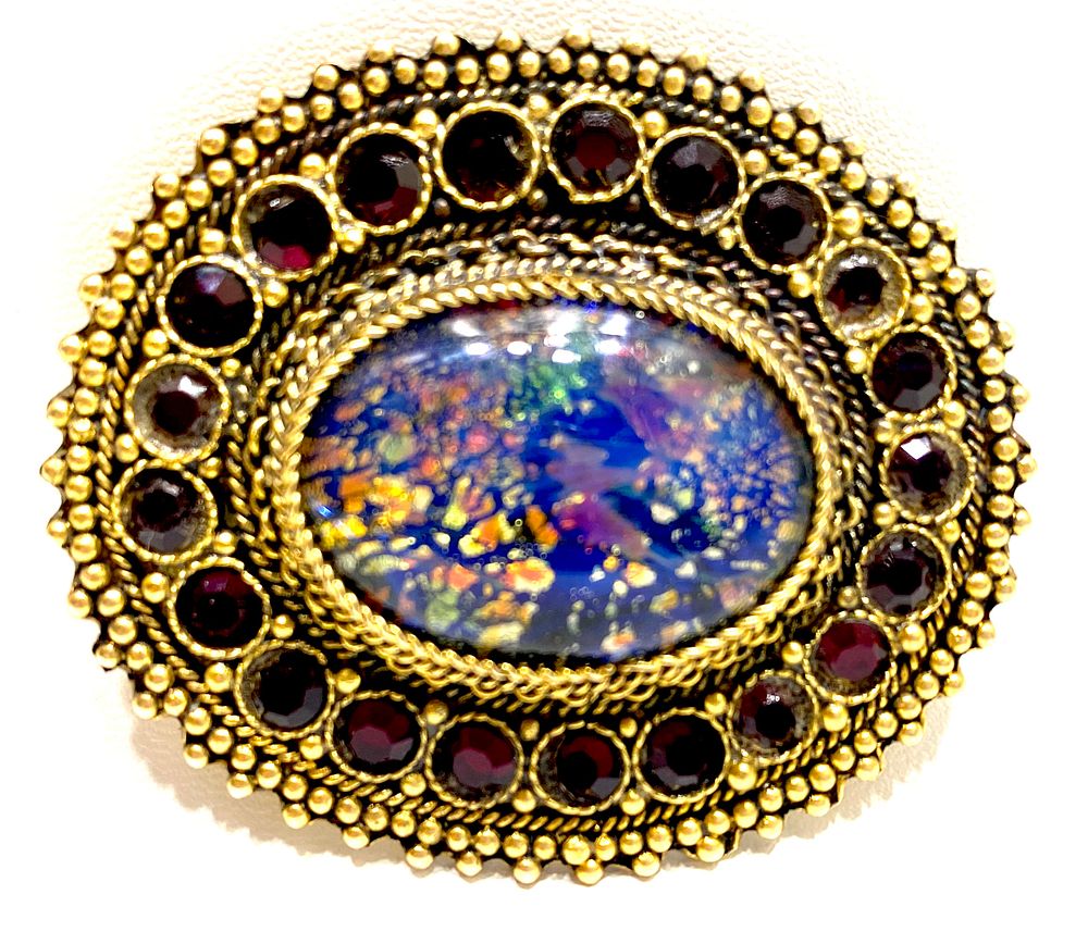 סיכת דש/תליון כסף, וינטאג' ישראלי, חתום 925, מצופה זהב, במרכז מדליון מזכוכית MURANO, עבודה יפה 