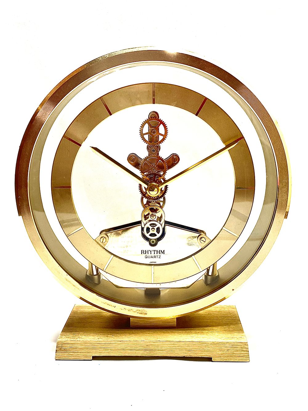 שעון מדף קוורץ LINDEN QVARTZ SKELETON MFG&CO JAPAN, חתום, שמור כמו חדש גובה 23 ס"מ, נדרשת החלפת 