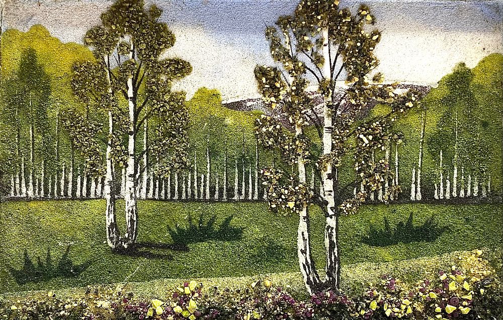 PANO פנו "נוף" שנוצר בעבודת יד אומן מסורתית רוסית באמצעות 30 סוגי אבני חן כתושים ומודבקים על 