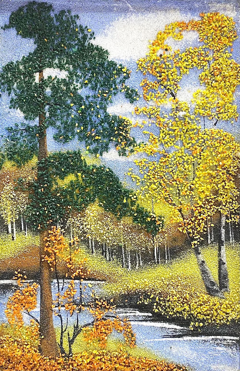 PANO פנו "נוף" שנוצר בעבודת יד אומן מסורתית רוסית באמצעות 30 סוגי אבני חן כתושים ומודבקים על 