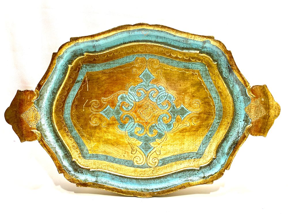 מגש פלורנציאני, וינטאג' מרשים ואלגנטי מאיטליה 46X30 ס"מ, 
שמור מאוד לגילו