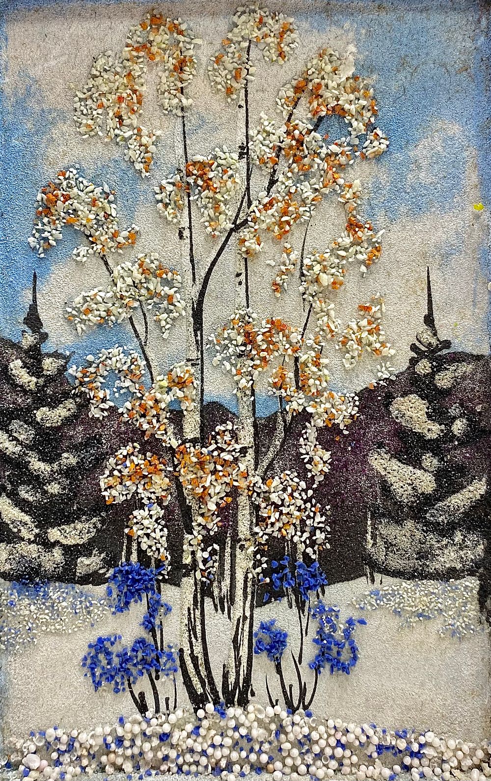 PANO פנו "נוף" שנוצר בעבודת יד אומן מסורתית רוסית באמצעות 30 סוגי אבני חן כתושים ומודבקים על 