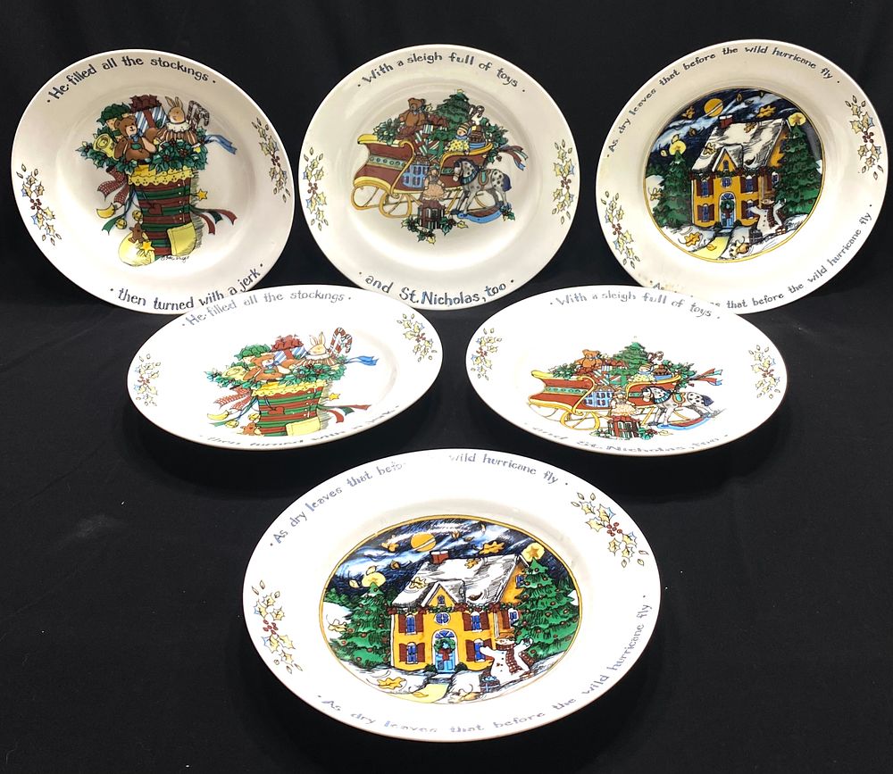 6 צלחות פורצלן דקורטיביות בנושא חג המולד
PRC FINE BONE PORCELAINE 
על אחד מדבקת המקור, קוטר 18.5 ס"מ