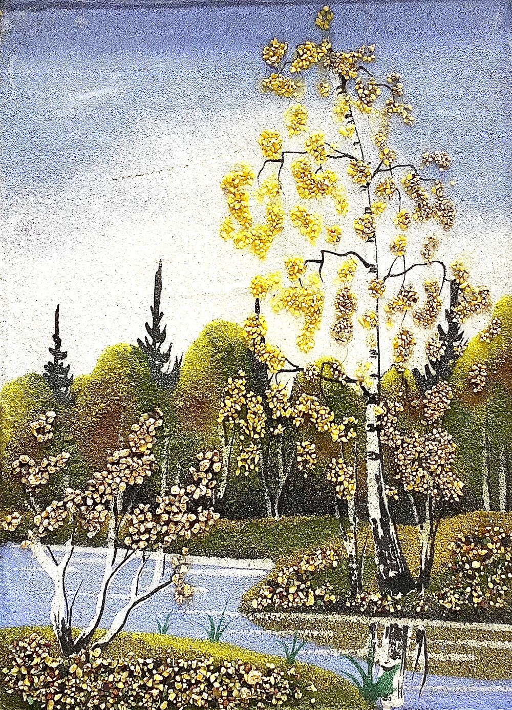 PANO פנו "נוף" שנוצר בעבודת יד אומן מסורתית רוסית באמצעות 30 סוגי אבני חן כתושים ומודבקים על 