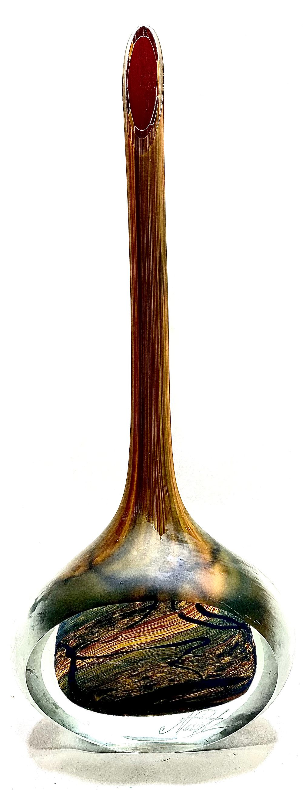 פסל זכוכית אומנותית בטכניקה STRIPED MARBLED, סגנון מודרניסטי אלגנטי ומרשים, חתום ע"י האומן 