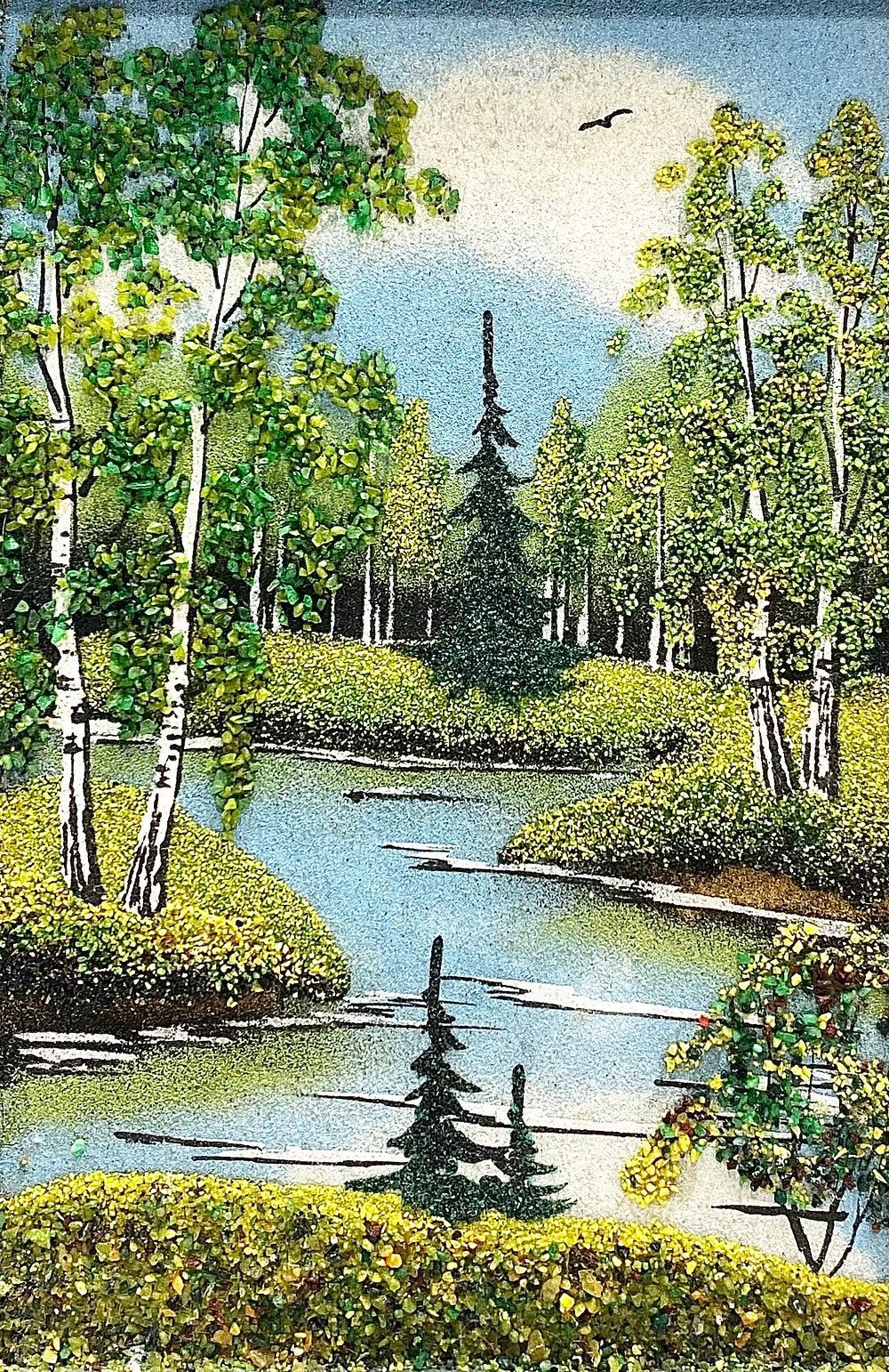 PANO פנו "נוף" שנוצר בעבודת יד אומן מסורתית רוסית באמצעות 30 סוגי אבני חן כתושים ומודבקים על 