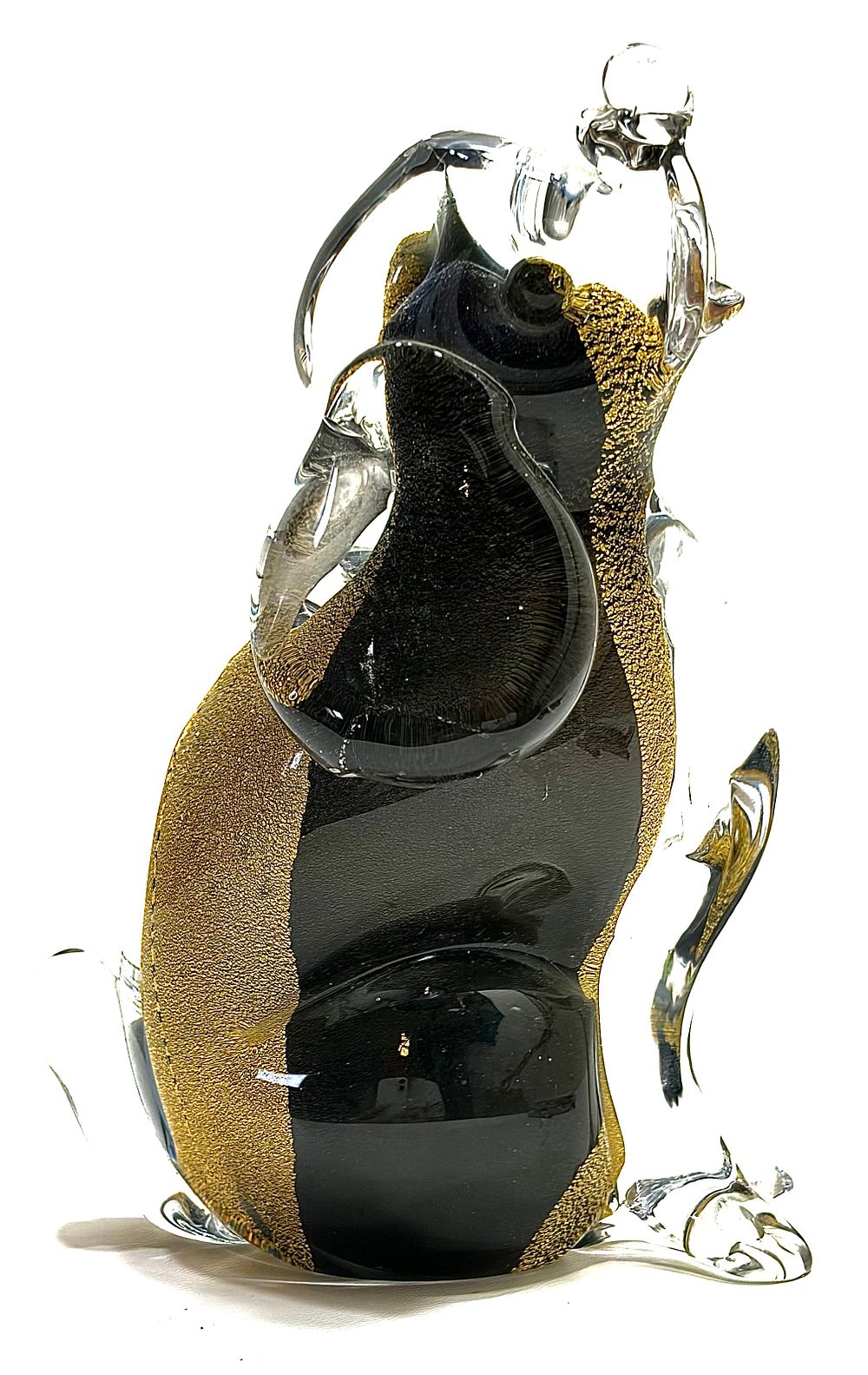 SCULPTGLASS ENGLAND ART
פסל זכוכית וינטאג' אלגנטי, זכוכית שקופה בשילוב זכוכית צבעונית ופתיתי 