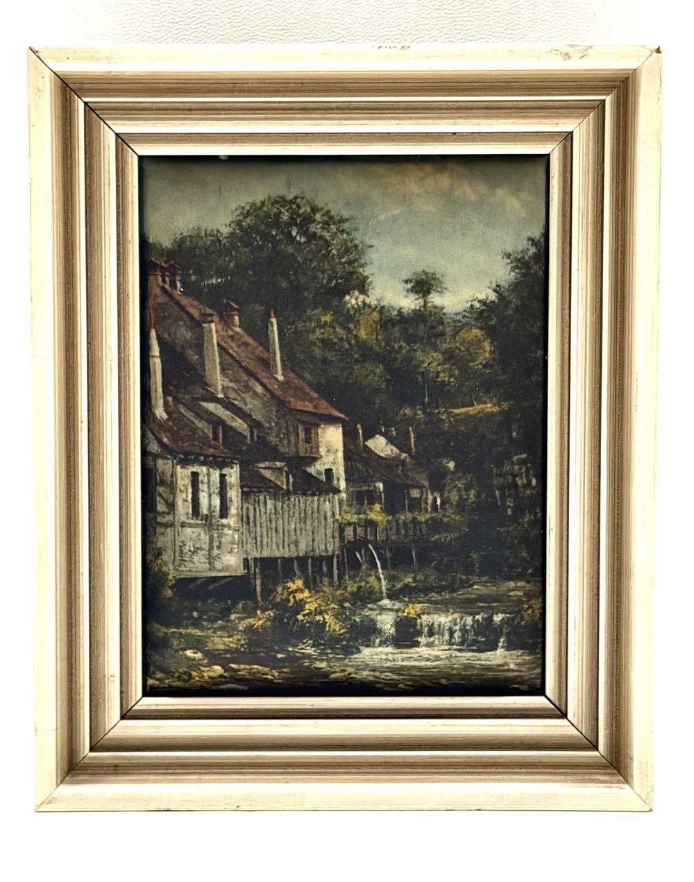 הדפס על משי במסגרת עץ מעוצבת על פי GUSTAVE COUBRET 1819-1877, 12X10 ס"מ כולל מסגרת