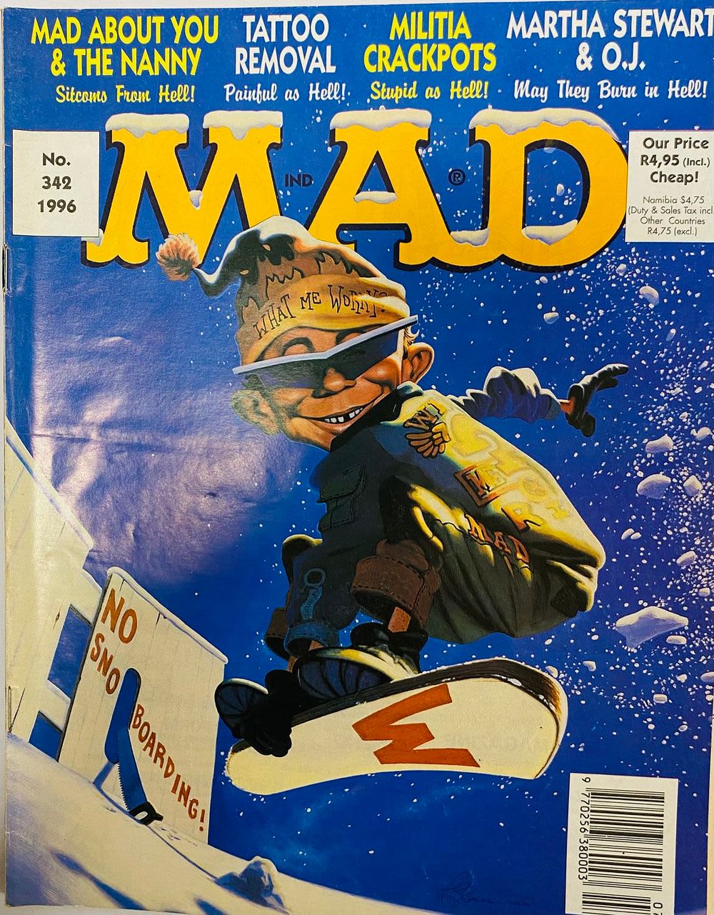 חוברת קומיקס MAD, שנה 1996 אנגלית, נושא: 
NO SNOBOARDING