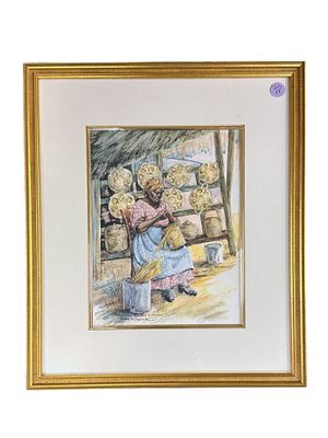 CHARLESTON BASKET WEAVER BETTY SCHWARK. Charleston Basket Weaver signed Print by Charleston 