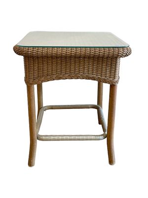 MID CENTURY LLOYD LOOM WICKER SIDE TABLE. Vintage Lloyd Loom Mid Century Wicker Side Table with 