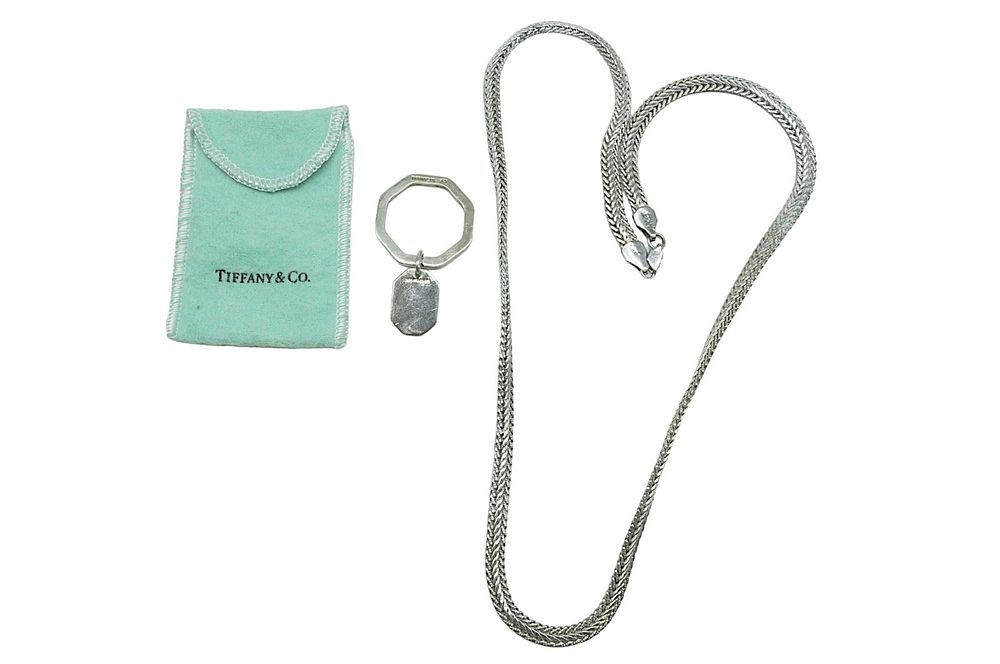 Lot 23: TIFFANY STERLING KEYCHAIN & HEAVY ITALIAN STERLING CHAIN