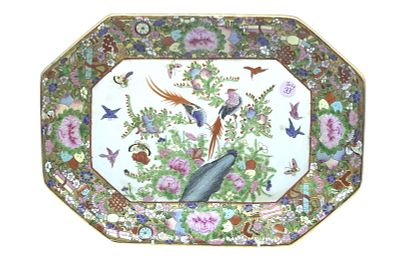 ROSE MEDALLION PLATTER BIRDS & BUTTERFLIES. Rose Medallion Octagonal Platter. Seal on back. 