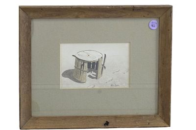 STEVEN JORDAN WOOD BASKET ON BEACH. Steven Jordan (South Carolina, b.1948) Watercolor "Crab 