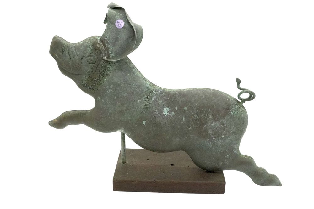 Lot 61: VINTAGE COPPER PIG WEATHERVANE