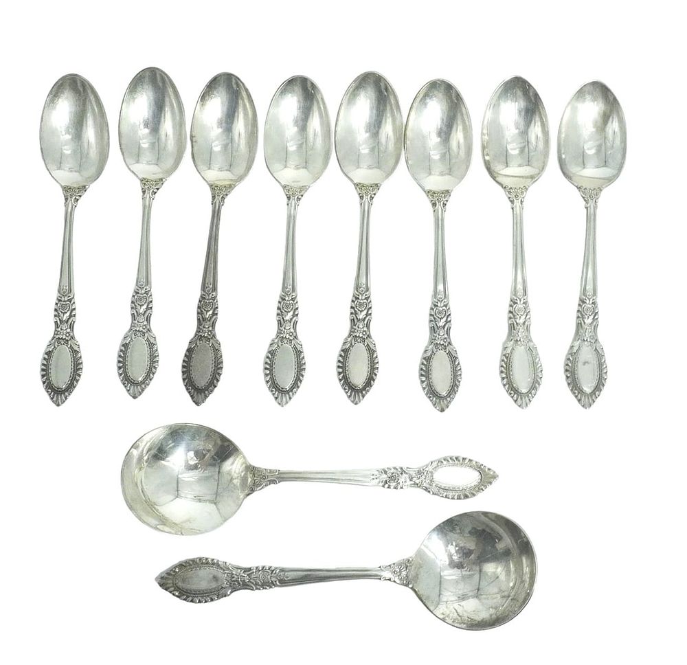 Lot 70: 10 STERLING SILVER GUILDHALL REED & BARTON SPOONS