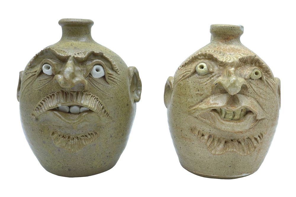 Lot 87: TWO SOUTHERN FOLK ART POTTERY FACE JUGS