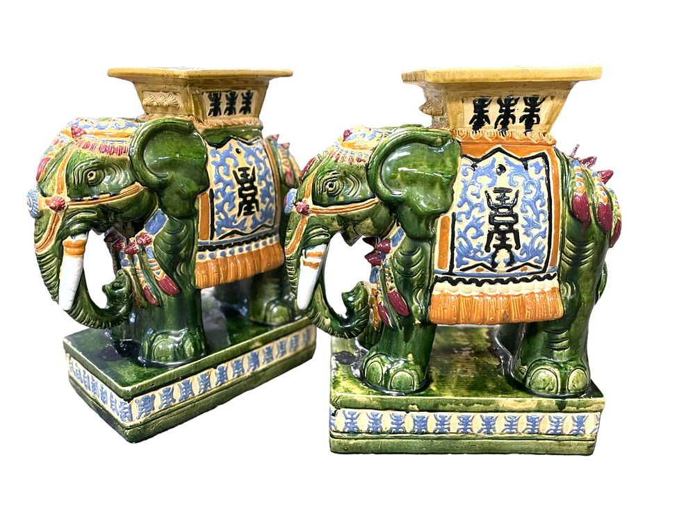 Lot 100: MATCHED PAIR ELEPHANT GARDEN SEAT END TABLES